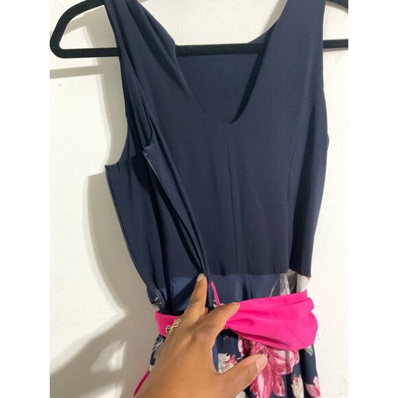 ELIZA J. Maxi Dress Sleeveless Belted Floral Gown in Navy Pink size 4 - Picture 7 of 14
